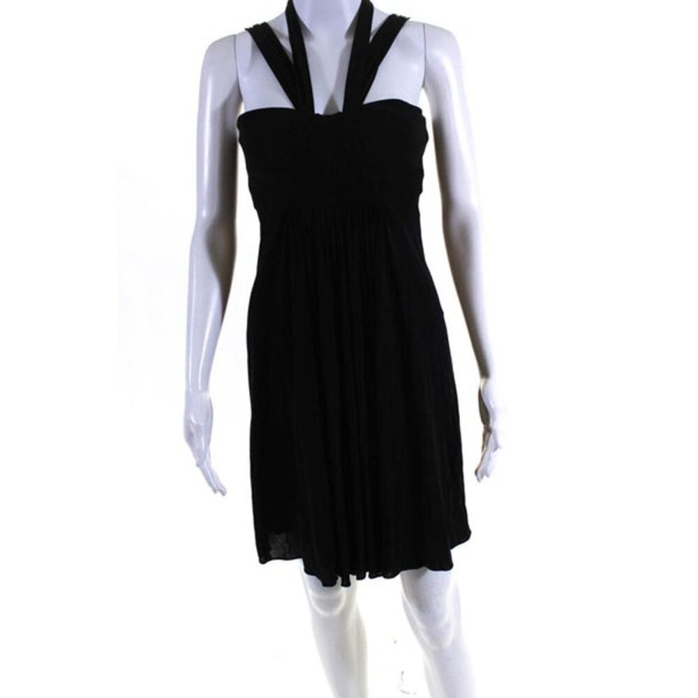 BCBG Maxazria Womens Black Pleated Mini Dress V-Neck Jersey Stretch Medium VTG - Picture 5 of 11